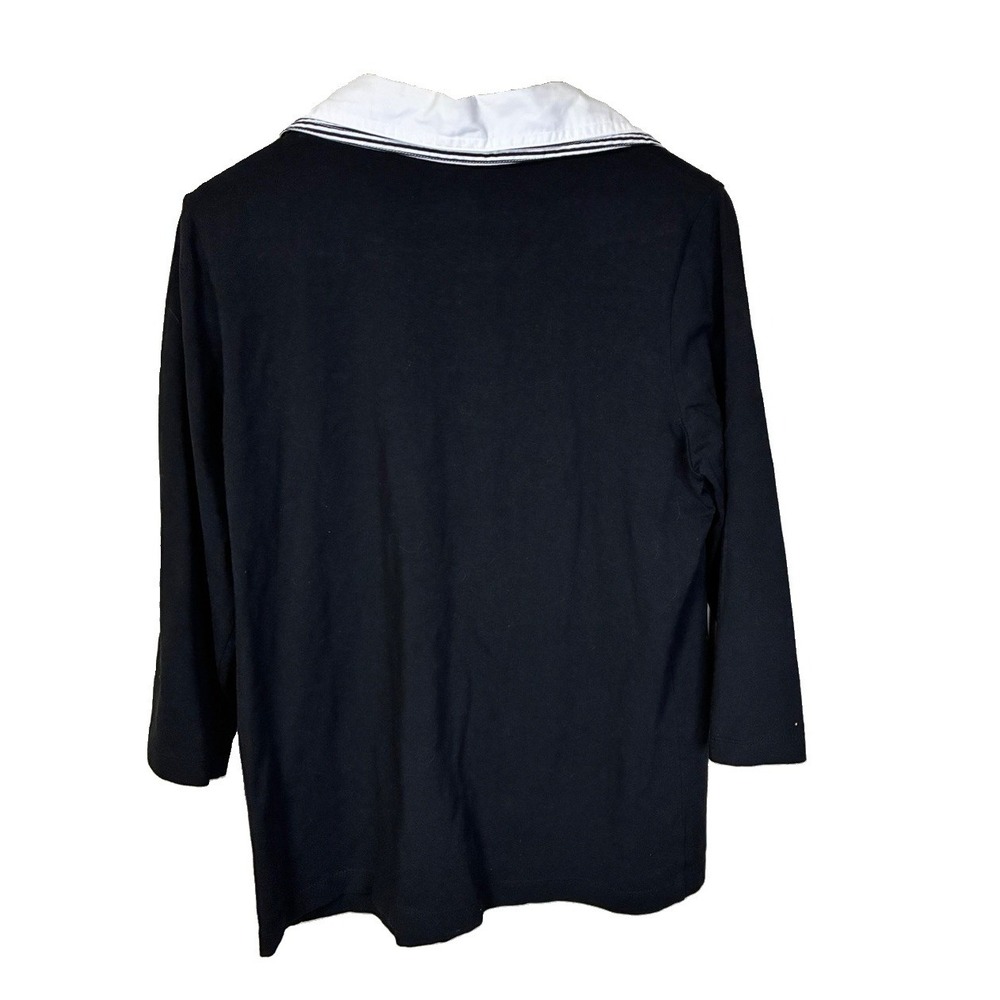 Denim & Co. S Black White Perfect Jersey 3/4 Sleeve Top With Woven Double Collar - Picture 2 of 4